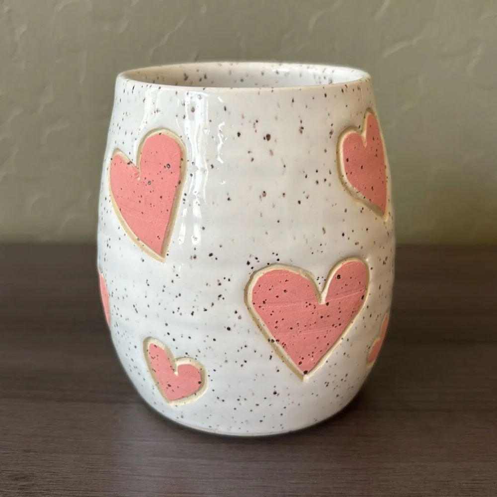 Handmade Ceramic Hearts Coffee Tea Thumb Mug NWT‎ - Picture 4 of 7